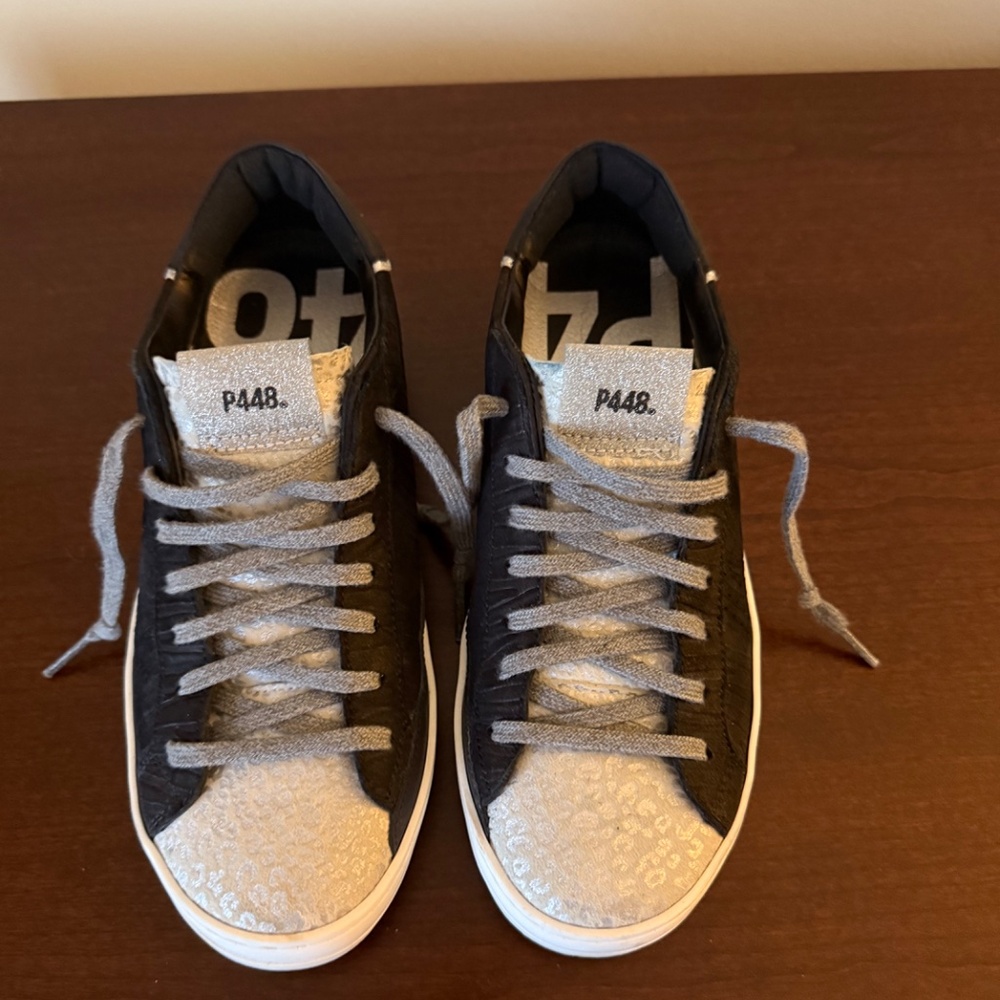 P448 Animal print black and silver sneakers size 7 - Picture 2 of 9